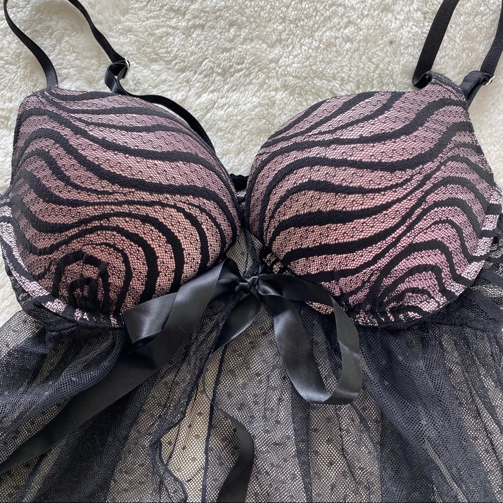 Victoria's Secret Pink and Black Mesh Babydoll Chemise - Picture 7 of 8
